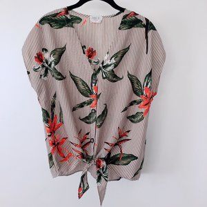 Sienna Sky Striped Floral Short Sleeve Top - Red, Green, Black